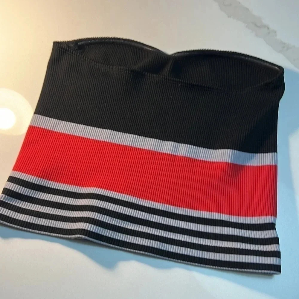 Stretchy Ribbed Tube Top.‎ Red, grey and  black stripes Size Small/Medium - Picture 3 of 7